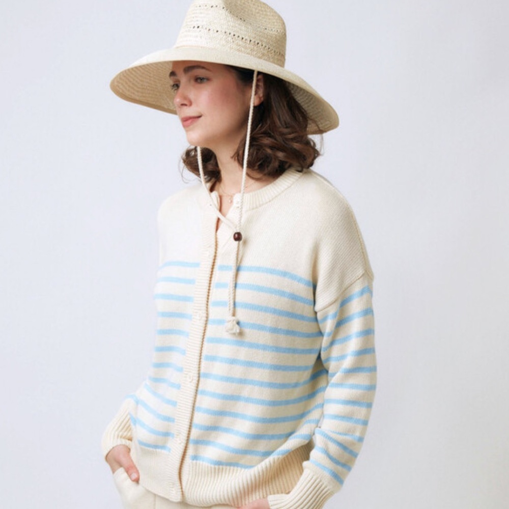 Minnow Cream & Light Blue Striped Button-Front Women's Sweater
